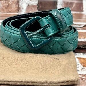 Bottega Veneta Green Intrecciato Leather Belt